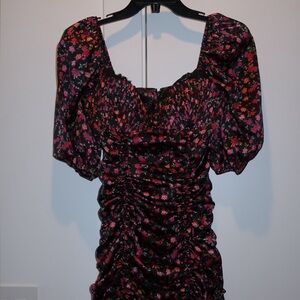 For Love & Lemons Black Floral Square Neck Mini Dress